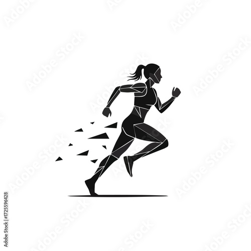 Dynamic representation of a female runner in motion, showcasing speed and athleticism through abstract design elements.