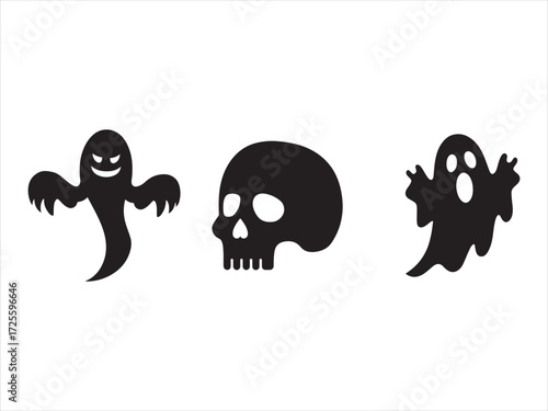 Halloween Ghost and skull Silhouette vector icon set