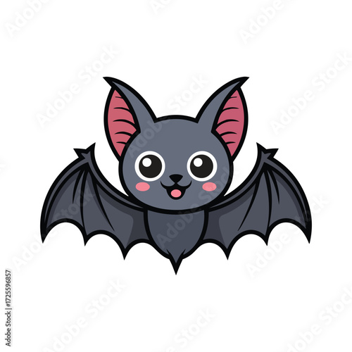 Adorable cartoon bat with big eyes and open wings