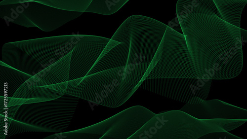 Abstract Green Wave Lines on Black Background, Modern Bacground, Abstract Pattern