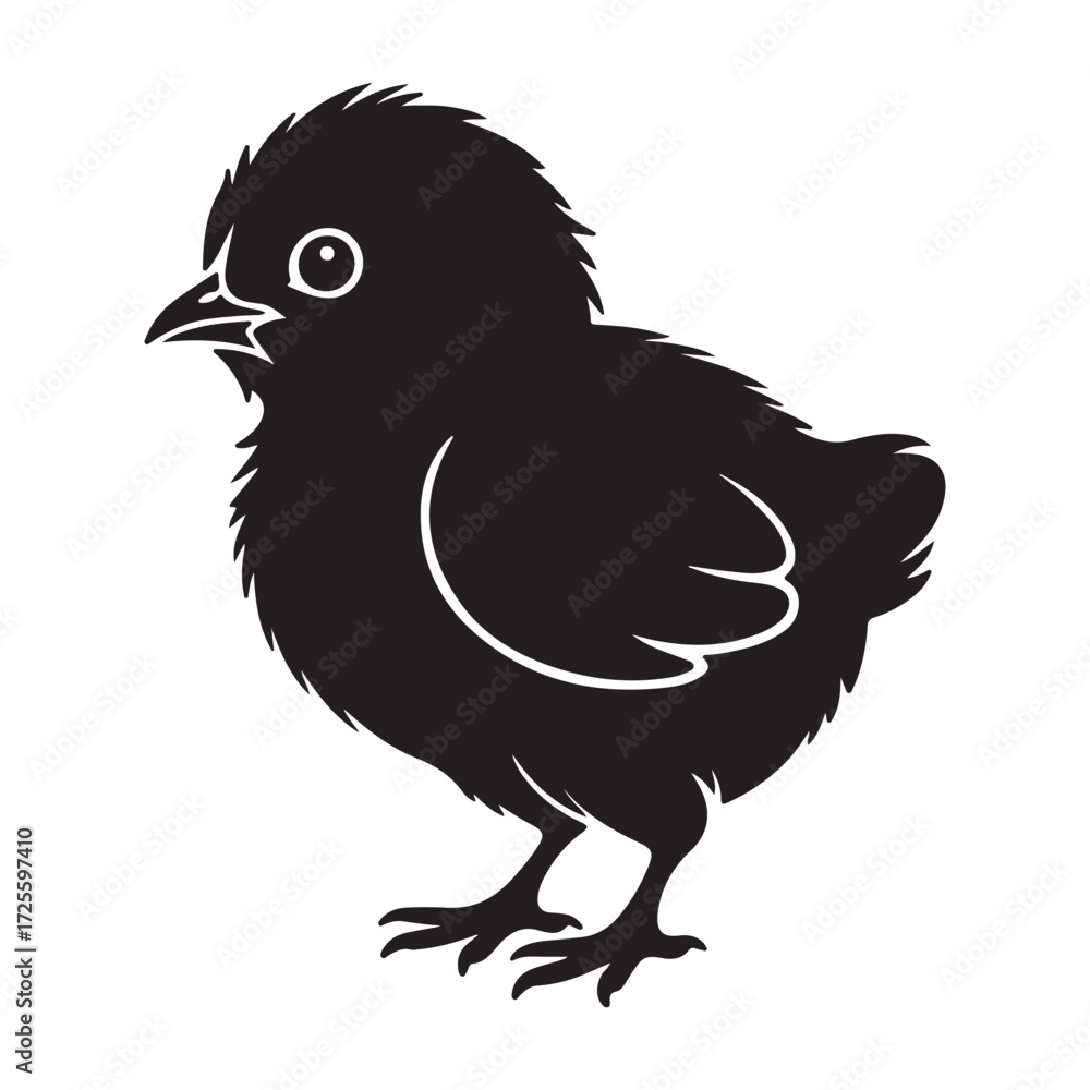 Obraz premium Adorable black silhouette of a fluffy baby chick