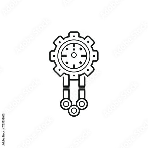 Clock face with gear border and dangling ornaments creates a unique, monochrome icon