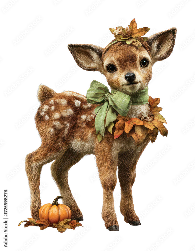 Obraz premium PNG Adorable fawn with autumn decor.