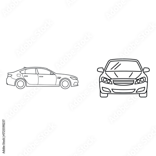 Modern sedan car outline side and front views for design projects vector