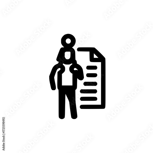 Paper with father and child icon for emotional writing parenting notes and supportive relationship