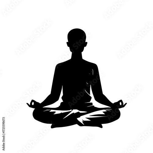 Meditating figure in a serene pose practicing mindfulness and relaxation indoors in a calming atmosphere