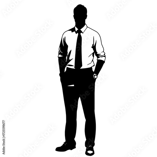 Professional man standing confidently in a suit with a business demeanor in a clean, modern style