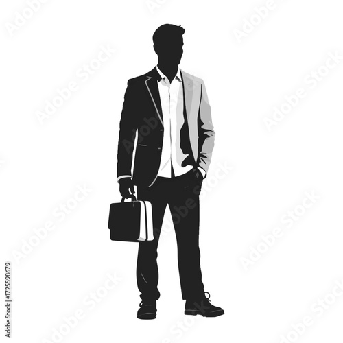 Professional man standing confidently in a suit with a business demeanor in a clean, modern style