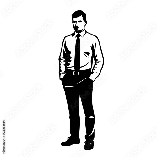 Professional man standing confidently in a suit with a business demeanor in a clean, modern style