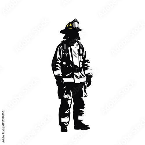 Firefighter stands ready in full gear showcasing bravery and commitment to safety during an emergency response