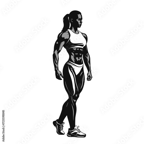 Strong woman in athletic attire showcasing determination and strength in a dynamic pose