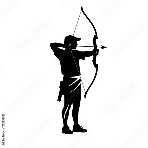 Archer aiming with bow during sunny outdoor practice session in a field