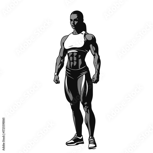 Strong woman in athletic attire showcasing determination and strength in a dynamic pose