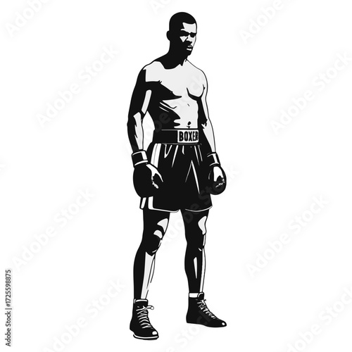 Boxer in training stance prepares for the next match in the gym, showcasing strength and focus in the early afternoon