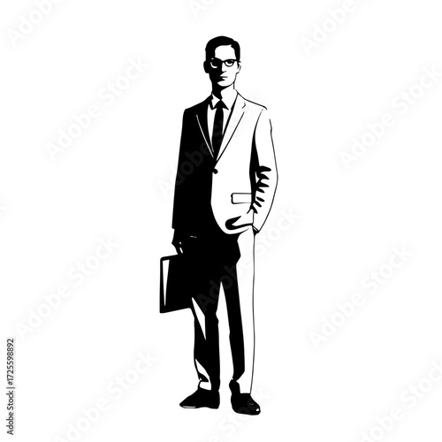 Professional man standing confidently in a suit with a business demeanor in a clean, modern style