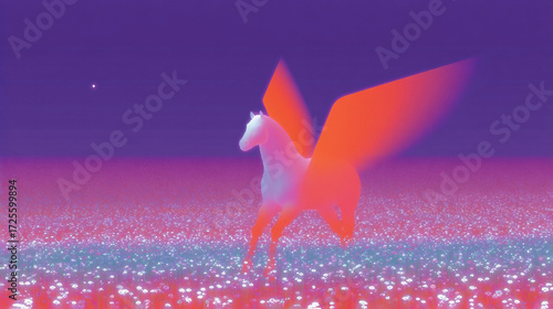 red winged horse flies through the meadow, chinese horoscope animal symbol of the year