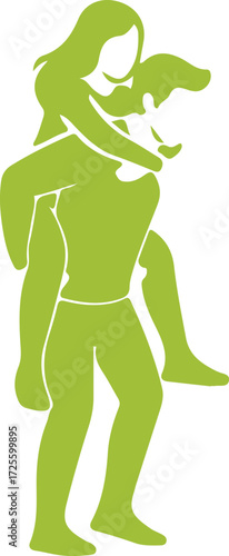 Green silhouette of a man giving a piggyback ride