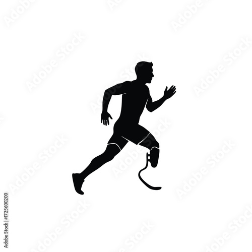 Dynamic silhouette of a runner with a prosthetic leg, showcasing determination and athleticism in motion.