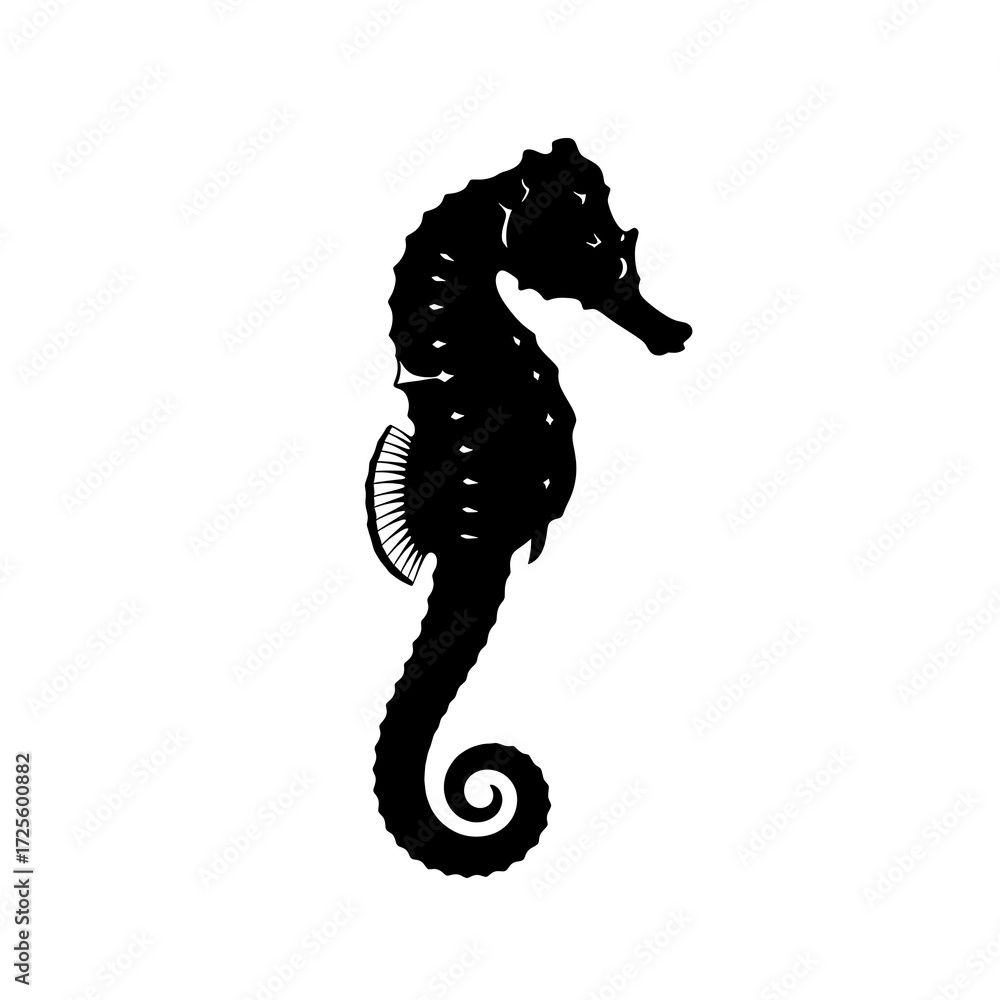 Fototapeta premium Black silhouette of a seahorse isolated on white background