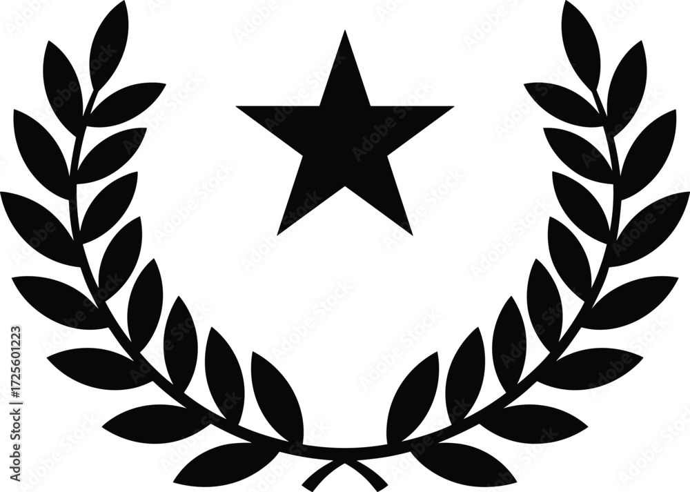 Obraz premium Black Silhouette Laurel Wreath with Star on White Background vector illustration