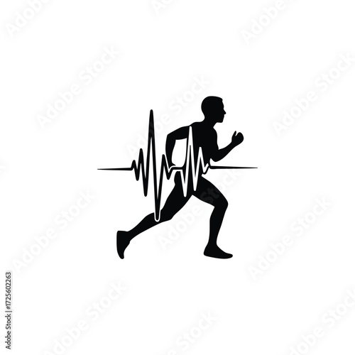 Dynamic silhouette of a runner with a heartbeat line symbolizing fitness and health awareness in motion.