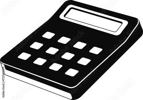 Black silhouette of a portable electronic calculator with a display screen device technology