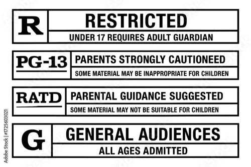 Canvas-taulu Movie rating labels set with parental guidance and restricted categories, Transp
