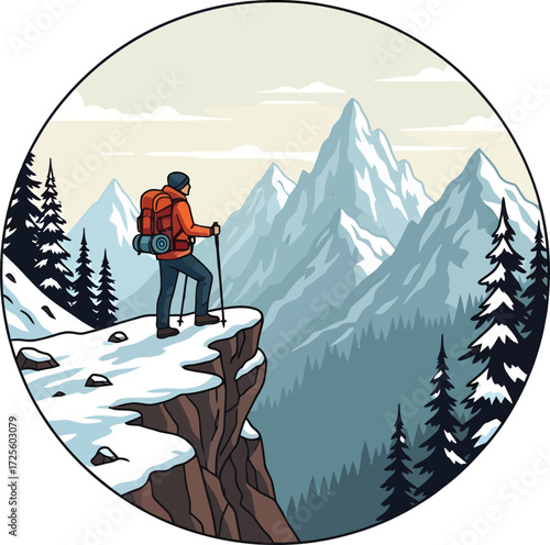 Winter Hiking Adventure in Snowy Mountains