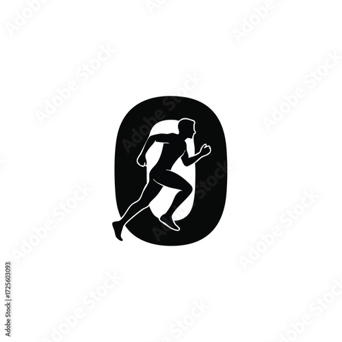 Dynamic silhouette of a runner in motion, creatively integrated with a bold numeral zero for a unique design concept.
