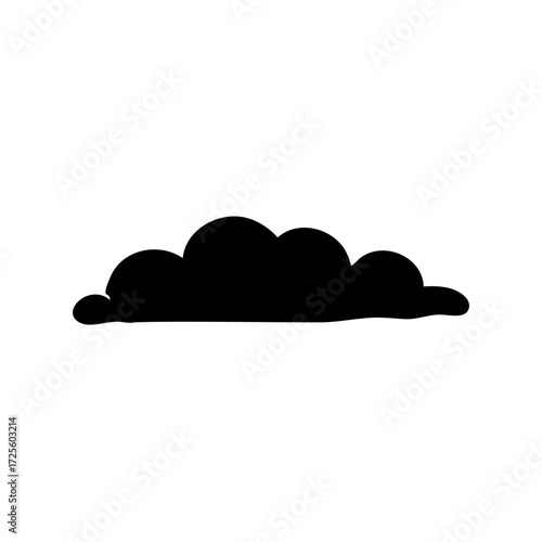 Abstract black cloud shape with a stylized, illustrative appearance and simplified form