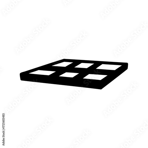 Black isometric shape with grid pattern creating open square cavities illustration