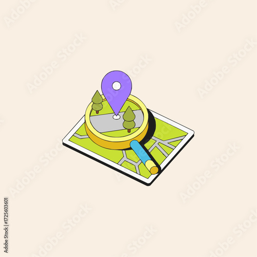 Discover amazing places with map location pin and magnifying glass, perfect for travel planning, finding new destinations, and vibrant adventures