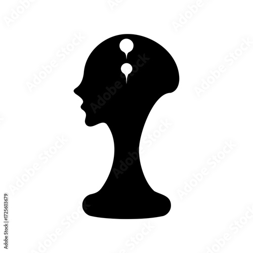 Silhouette of a head with thoughts expressed as speech bubbles coming out