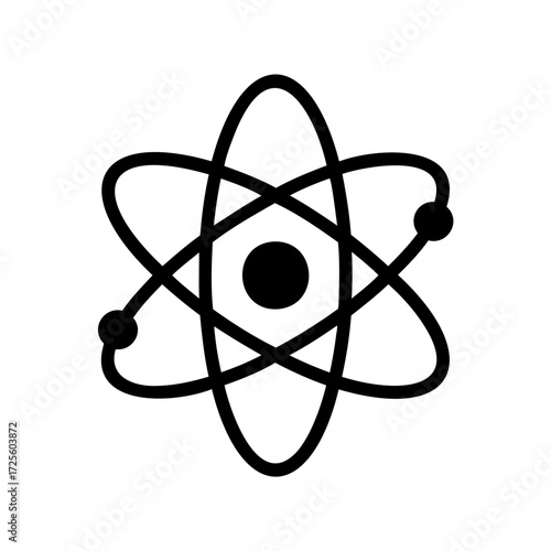 Stylized atom symbol representing science and physics on a white background
