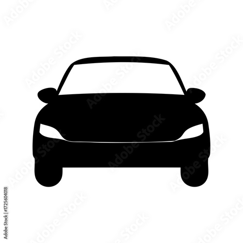 Black silhouette of a modern car facing forward on a white background