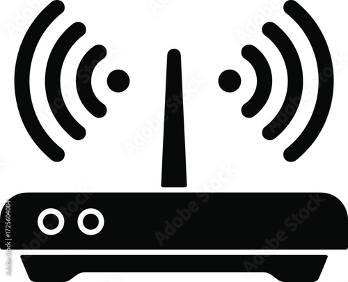 Black Silhouette Wi- Fi Router with Signal Waves on White Background wifi router wireless