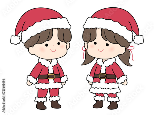 サンタのコスチュームを着た可愛い男の子と女の子