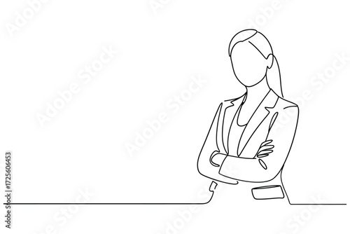 Minimalist line art of a confident woman in a suit