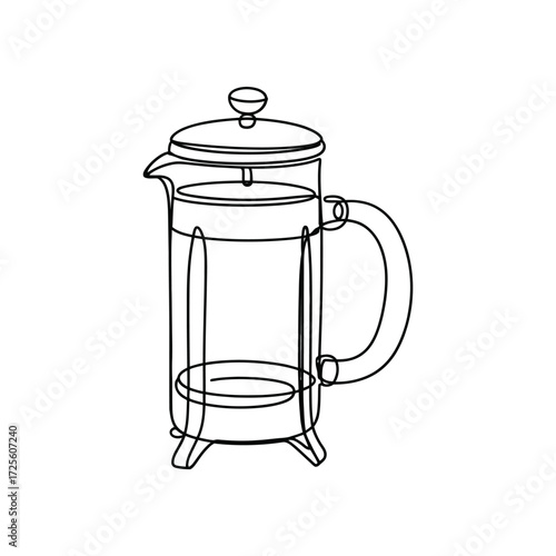 Line drawing of a classic glass french press coffee maker