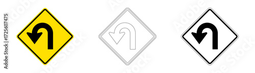 Very Sharp Curve to the Left Traffic Sign in Vector Format
