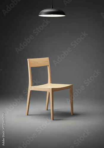 Wallpaper Mural Minimal Scandinavian wooden chair under spotlight on dark background Torontodigital.ca