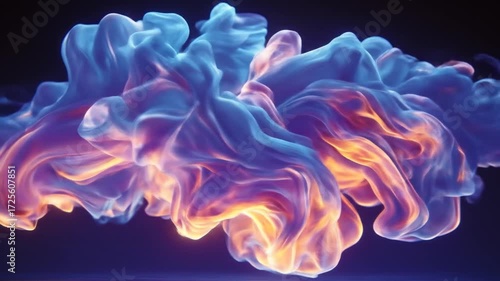 Surreal Abstract Smoke Formation with Blue and Orange Tones on a Dark Background Creating a Mesmerizing Visual Effect