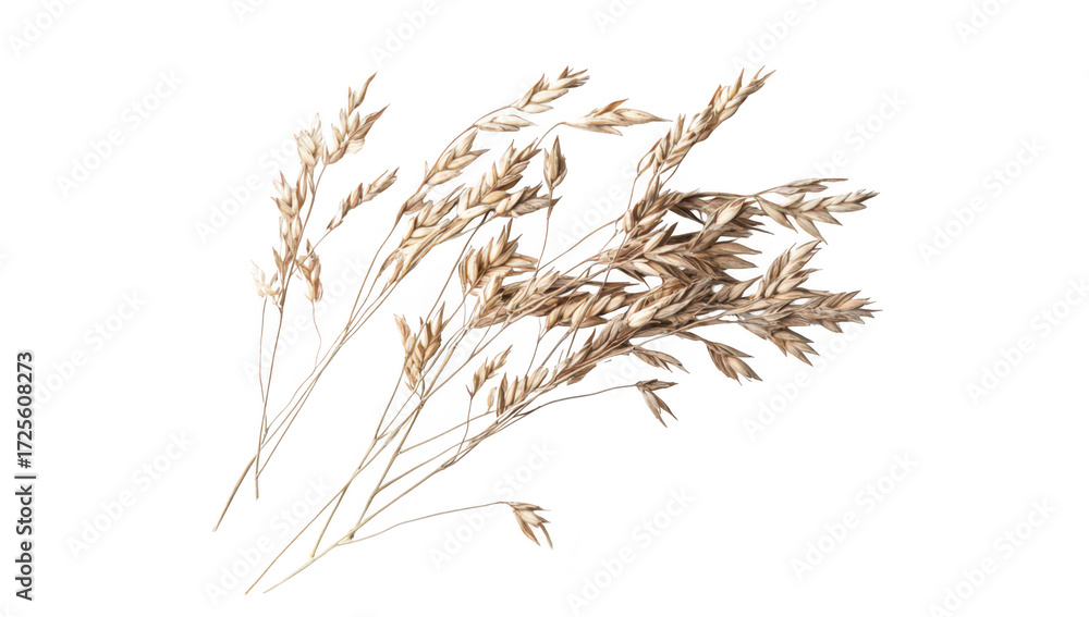 Fototapeta premium A delicate arrangement of dried grass stems their intricate textures and natural hues against a clean white background. ideal for nature-inspired designs or minimalistic decor