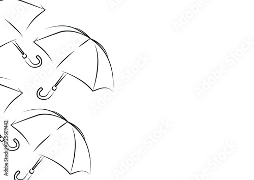 poster of open rain umbrellas in line art style drawn with different contours