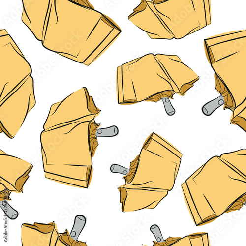 pattern of yellow rain umbrellas in a half-closed, open state in line art style, for advertising, coupons or other types of printing