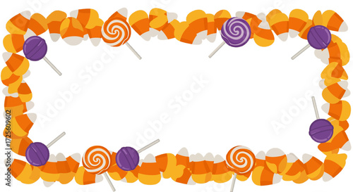 Halloween frame with candy corn and lollipops festive border seasonal decoration sweet treat