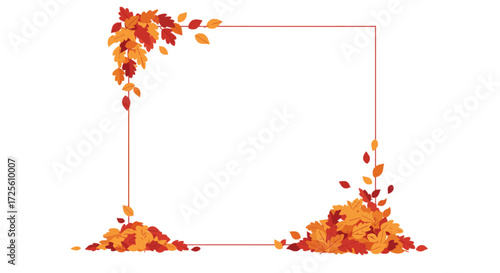 Autumn leaves frame Border with colorful foliage and empty space seasonal decoration