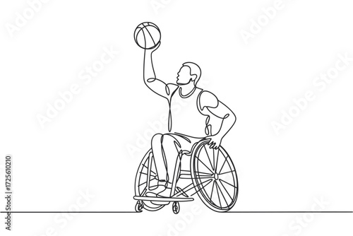Wheelchair basketball player shooting a basketball in a line drawing