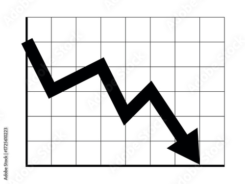 A stock or financial market crash. A Black arrow on a grid and diagram vector design for websites.