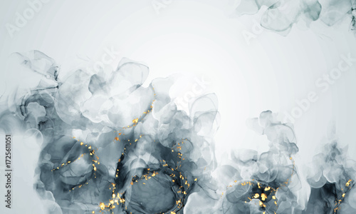 Luxury abstract background with grey alcohol ink and golden veins. Modern liquid art for premium invitations or brand identity design